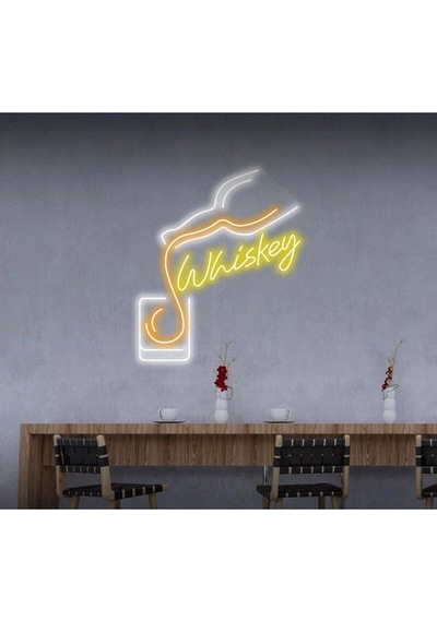 Whiskey Yazılı Ve Şekilli Neon Tabela Sarı