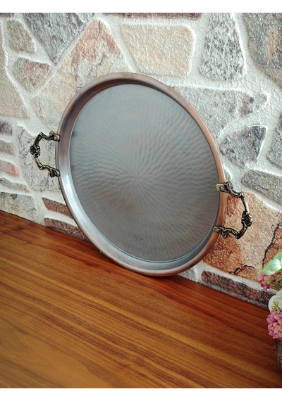 Moda Bakır Bakır Vintage Tepsi 40 Cm Metalik