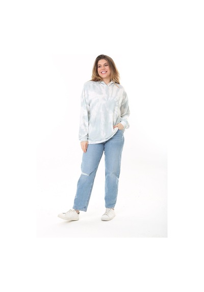 Şans Kadın Büyük Beden Yeşil Batik Desenli Kapşonlu Sweatshirt 65n37521-yeşil Yeşil