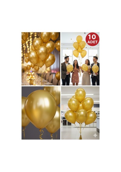10 Adet Altın Parıltılı Metalik Balonlar Parti & Kutlama Paketi Diğer
