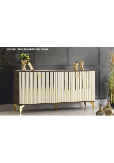 Dubai Gold Detaylı Ceviz-krem Konsol Krem - Ceviz