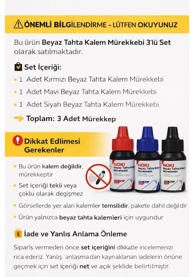 Beyaz Tahta Kalemi Mürekkep Seti 3 Mürekkep Çok Renkli3