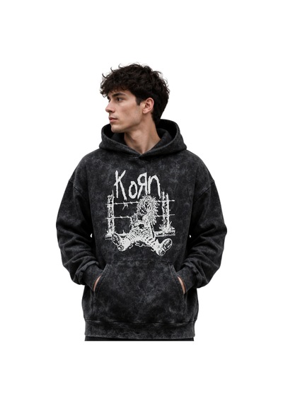 Sevbano Korn Rock Metal Müzik Grubu Baskılı Unisex Oversize Premium Yıkam Siyah