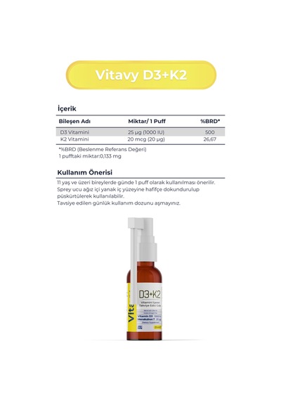Vitavy D3K2 1000 IU 20 Mcg Sprey 140 Puff 2 x 20 ML
