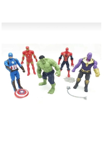 Avengers Yenilmezler 5'li Hulk - Spiderman - Captain Amerika - Iron Man - Thanos Figürlü 15 Cm Işıklı Oyun Seti