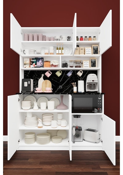 Asra Trend Kahve Köşesi KAHVE03 %100 MDF Çok Amaçlı Mutfak Dolabı Beyaz - Royal Mermer