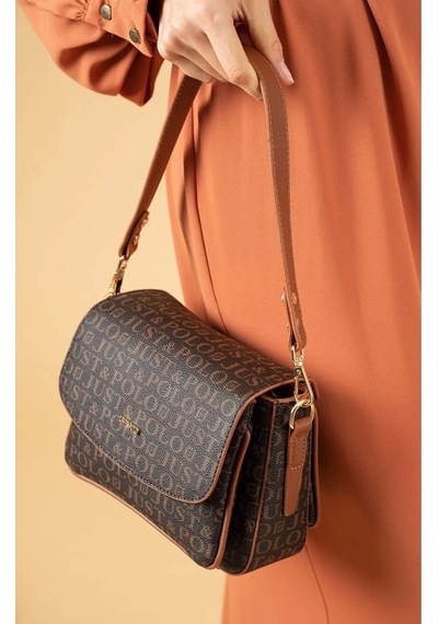 Just Polo Kadın Siyah Monogram Desenli Mıknatıslı Çıtçıt Kapama El Çantası Mh4031mh Siyah Düz