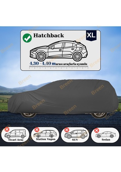 Breen Hatchbacklerle Uyumlu Siyah - Xl Araba Branda Araç Uzunluğu 4.30m-4.40m Arası Siyah - Xl Beden