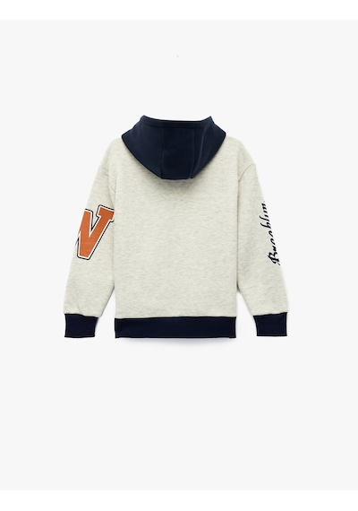 Koton Şardonlu Uzun Kollu Baskılı Oversize Kapşonlu Sweatshirt Gri 7wkb10029tk