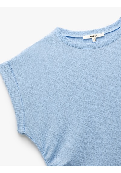 Koton Bürümcük Kumaş Drape Detaylı Kap Kol Bisiklet Yaka Tişört Mavi 5sak50369ek Mavi