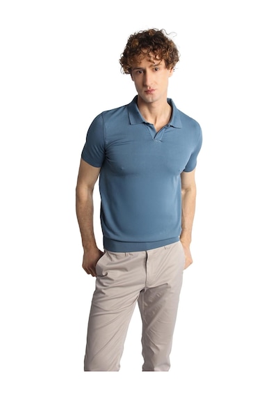 İgs İndigo Slim Fit Dar Kalıp Polo Yaka Düz Kısa Kollu Triko Tişört-16329 Mavi