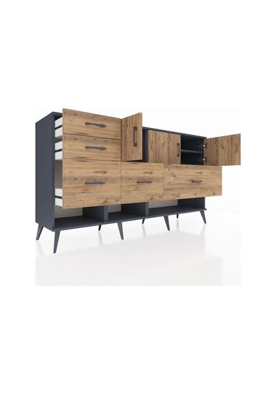 Hyperion Konsol 3 Raflı 5 Çekmeceli 3 Kapaklı 176x44x99 Antrasit- Antrasit-çam
