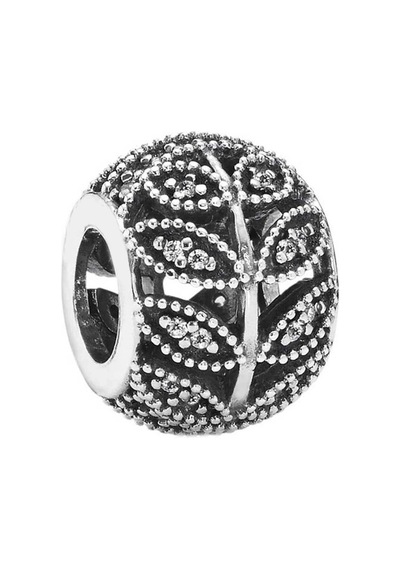 Nur Silver Taş Yapraklı Yuvarlak Gümüş Charm Nur-bl00174
