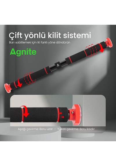Agnıte Ayarlanabilir Kapı Barfiks Demiri 80-130 Cm Ev Tipi Fitness Kırmızı