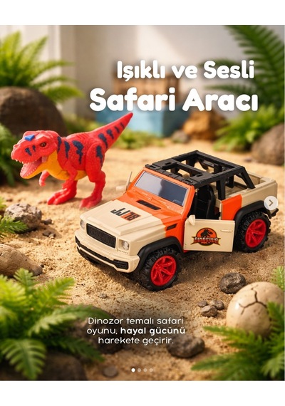 Drive Sesli Işıklı Safari Aracı Dinozorlu Sürtme Oyuncak 3+ Yaş