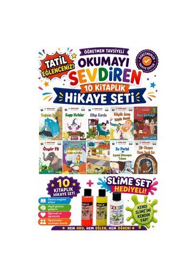 4.sınıf Öğretmen Tavsiyeli Okumayı Sevdiren 64 Sayfa 10 Kitaplık Hikaye Seti-5 Slime Set Hediyeli