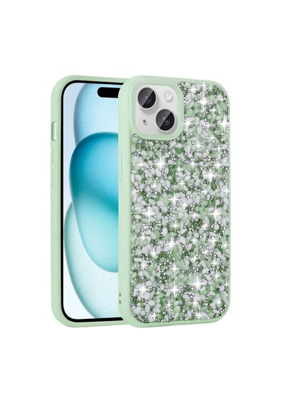 Apple Uyumlu iPhone 15 Plus Kılıf Parlak Taşlı Tasarım Zore Linea Kapak Light Green