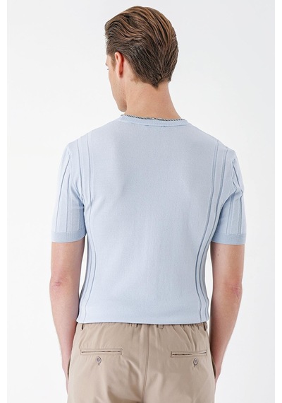 Efor Slim Fit Bisiklet Yaka Kısa Kol Mavi Triko Tr 869 Mavi