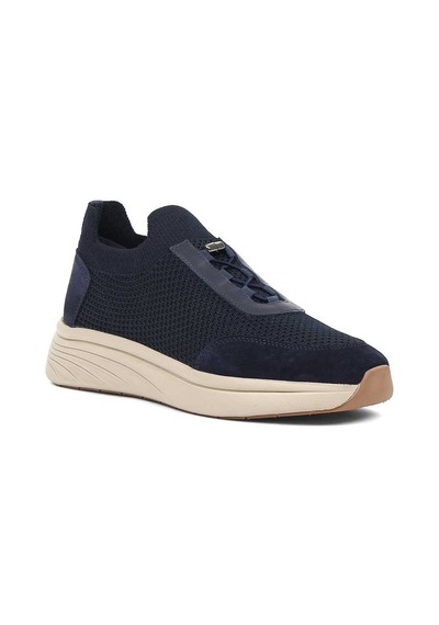Erkek Lacivert Kalın Tabanlı Deri Sneaker