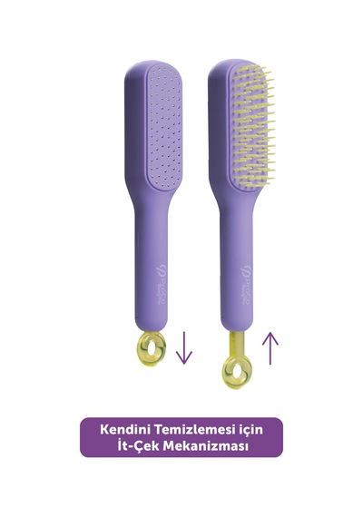 Pro Selfcleanbrush - Saç Açma Tarama Masaj Fırçası- Kendini Temizleyen Saç Fırçası Lila