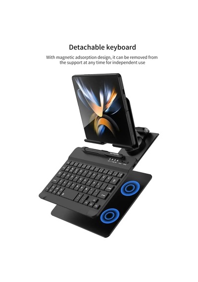 Samsung Galaxy Uyumlu Z Fold 4/5 İçin Moaıto Masa İçin Ayarlanabilir Stand Keyboard Set Black