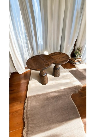 Wood Ahşap 2'li Set Ürgüp Mantar Yan Sehpa Modern / Ceviz Renk