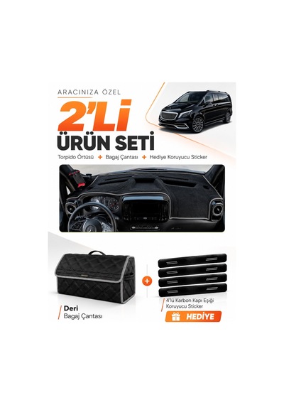 E-biz Mercedes Vito W114 Tourer 2025-sonrası Uyumlu Torpido + Deri Çanta - Siyah-gri - Mb027