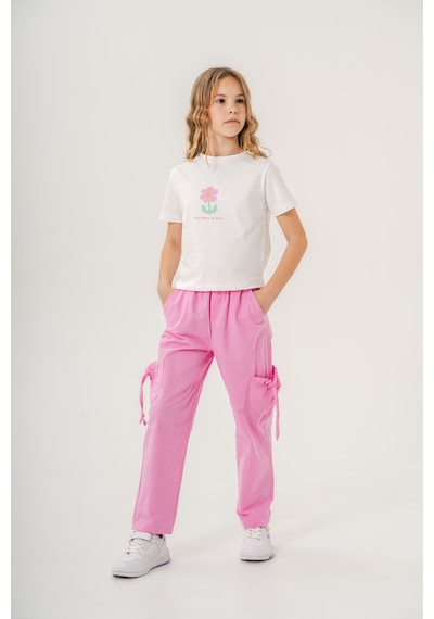 Mısstuffy Kız Çocuk Pamuklu T-shirt Keten Pantalonlu Yazlık Takım 6-9 Yaş Pembe - Beyaz Mısstuffy Kız Çocuk Pamuklu T-shirt Keten Pantalonlu Yazlık Takım 6-9 Yaş Pembe - Beyaz