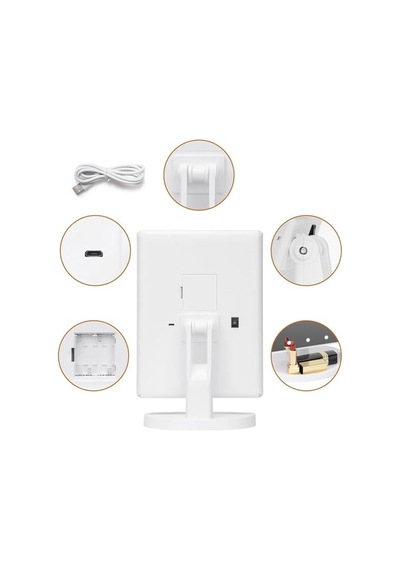 Led Işıklı Katlanabilir Makyaj Aynası - 2x 3x 10x Büyütme Modu - Dokunmatik Touch Ekran - 5 Farklı Ayna Açık Bej