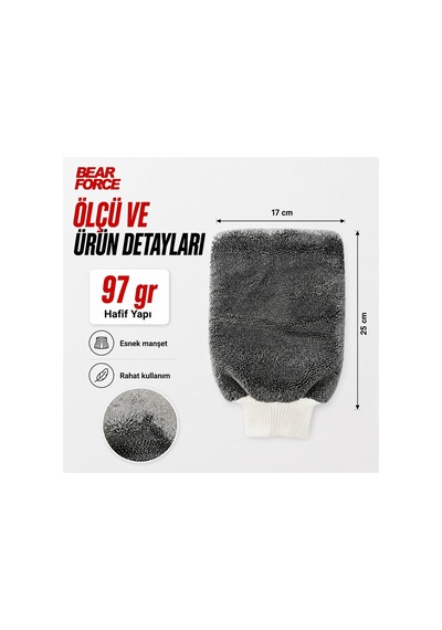 Robeve Bear Force Premium Mikrofiber Araç Yıkama Eldiveni Yoğun Köpük Taşıma Özellikli, Yumuşak Mikrofiber Dokulu, Boya Dostu Ve Çiziksiz Güvenli Temizlik Için Profesyonel Oto Yıkama Eldiveni