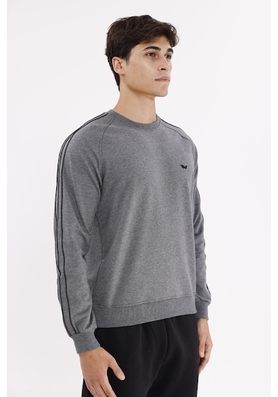 Rowinger Çift Şeritli Raglan Kol Minimal Logolu Bisiklet Yaka Sweatshirt A.melanj