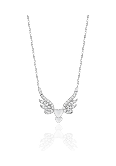 Silvera Telkari 925 Ayar Zirkon Taşlı Melek Kanatlı Kalp Kolye St009 Gümüş