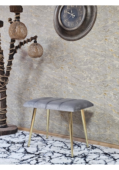 Zafir Gold Sivriltme Ayaklı 60 Cm Puf Bench - Puf - Bench - Oturak - Mutfak Oturağı - Antre Oturağı Gri