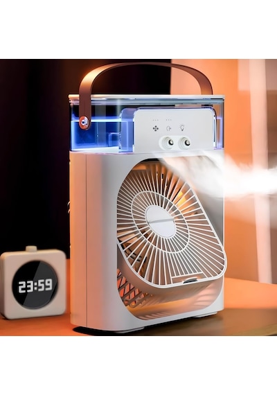 Masaüstü Taşınabilir Sulu Hava Soğutucu Fan - 600ml Su Depolu Mini Hava Klima, 3 Kademeli Hız, Renkli Led Gece Lambası, 60 Ayarlanabilir Açı, Usb İle Çalışan Sessiz Vantilatör & Nemlendirici