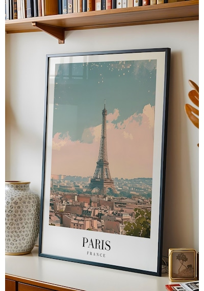 Paris France Vintage Seyahat Posteri Çerçeveli Tablo - Premium Eyfel Kulesi Elit Duvar Dekoru Siyah