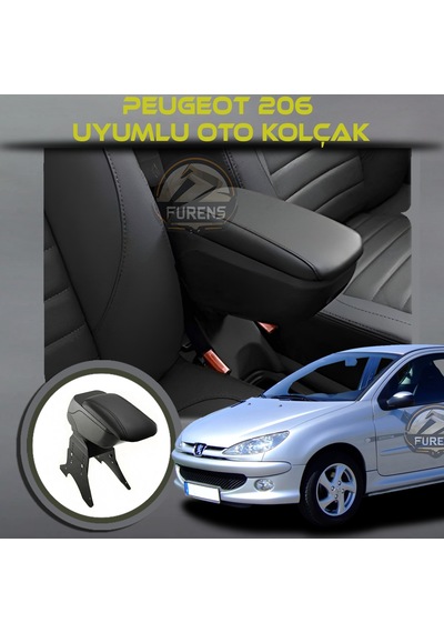 Peugeot 206 1998-2003 Uyumlu Kol Dayama Ve Kolçak Sürgülü Bardaklıklı Ayarlanabilir Siyah Deri