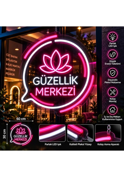 Güzellik Merkezi Neon Led Tabela Güzellik Salonu Kuaför Estetik Merkezi Işıklı Pleksi Tabela