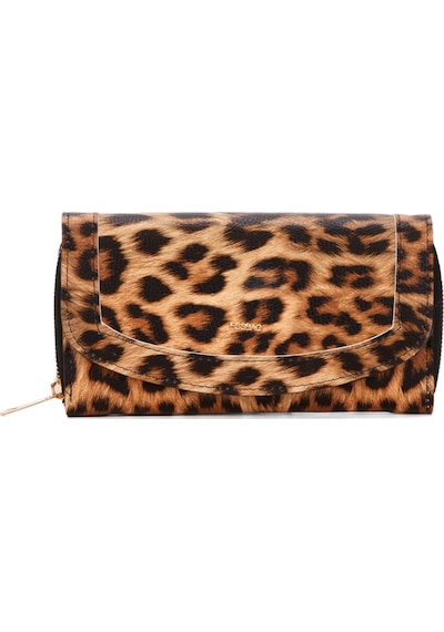 Newish Polo Kadın Leopar Suni Deri Kartlık Ve Cüzdan New296 Siyah - Altın