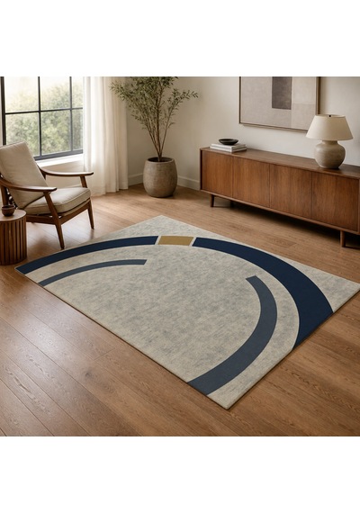 Kartela Halı Yörünge Daire Desenli Modern Halı Lacivert Kaymaz Taban Makinede Yıkanabilir 200x300 Cm