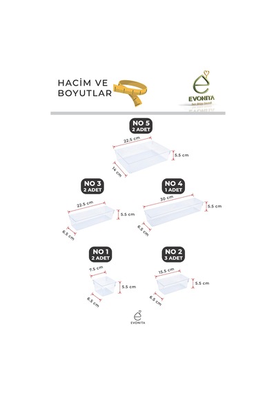Çekmece İçi Kaşıklık Organizer Seti Şeffaf Mutfak Çatal Bıçak Düzenleyici Bölmeli Set 10 Parça Renkli