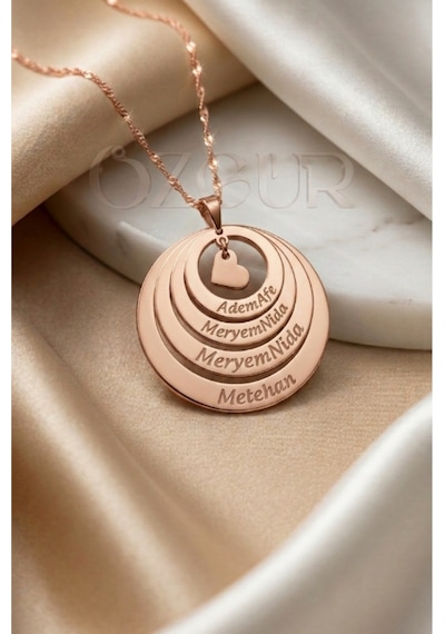 925 Ayar Gümüş 4 İsimli Kalpli Halka Kolye Rose Gold