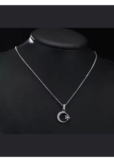 925 Ayar Gümüş Kristal Taşlı Ay Yıldız Kolye