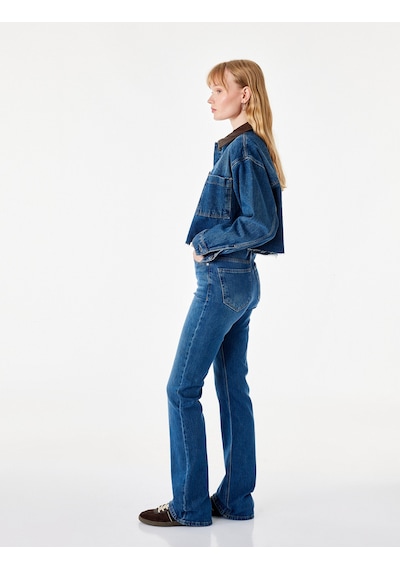 Koton Pamuklu Yüksek Bel Düğmeli İspanyol Paça Denim Pantolon - Flare Jeans Orta İndigo 7wal40132md Koton Pamuklu Yüksek Bel Düğmeli İspanyol Paça Denim Pantolon - Flare Jeans Orta İndigo 7wal40132md
