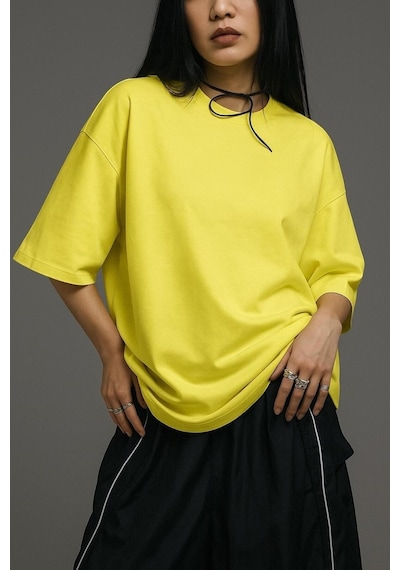 Düz Oversize Tişört Sari