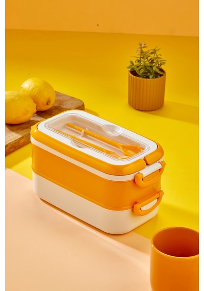 2 Katlı Lunch Box Ofis, Okul Ve Piknik İçin Pratik Yemek Kabı Sarı