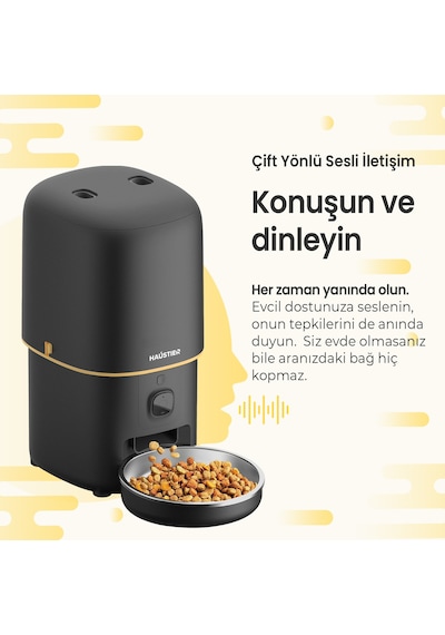 Haustier Pf05 Siyah Kameralı 1080p Fhd Gece Görüş Akıllı Otomatik Kedi Mama Kabı, Tuya App-wifi Uzaktan Kontrol, Sesle Çağırma, 2.4ghz-5ghz, 4lt Hazne, Metal Kase
