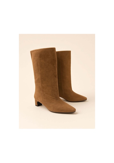 37brandshoes Tan Süet Kısa Topuklu Uzun Çizme Taba taba