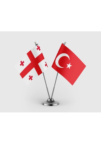Gürcistan Bayrağı Ve Türk Bayrağı İkili Saten Masa Bayrağı Takımı Diğer