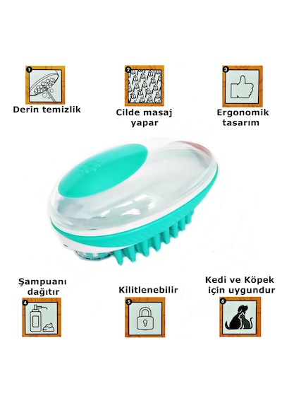 Şampuan Hazneli Silikon Banyo Kedi Köpek Yıkama Fırçası Yeşil 11 CM