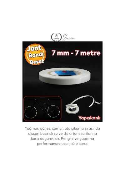 Neonbant Beyaz Neon Jant Bandı Reflektif Şerit 7mm 7 Metre Motosiklet Otomobil Bisiklet Jant Çember